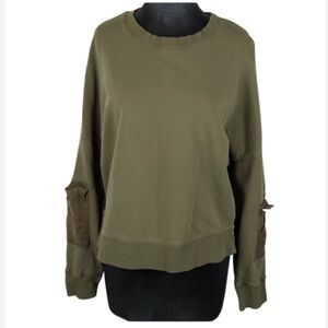 Athleta Sweatshirt Cargo Pocket Sleeves Olive/Army Green Size Large
